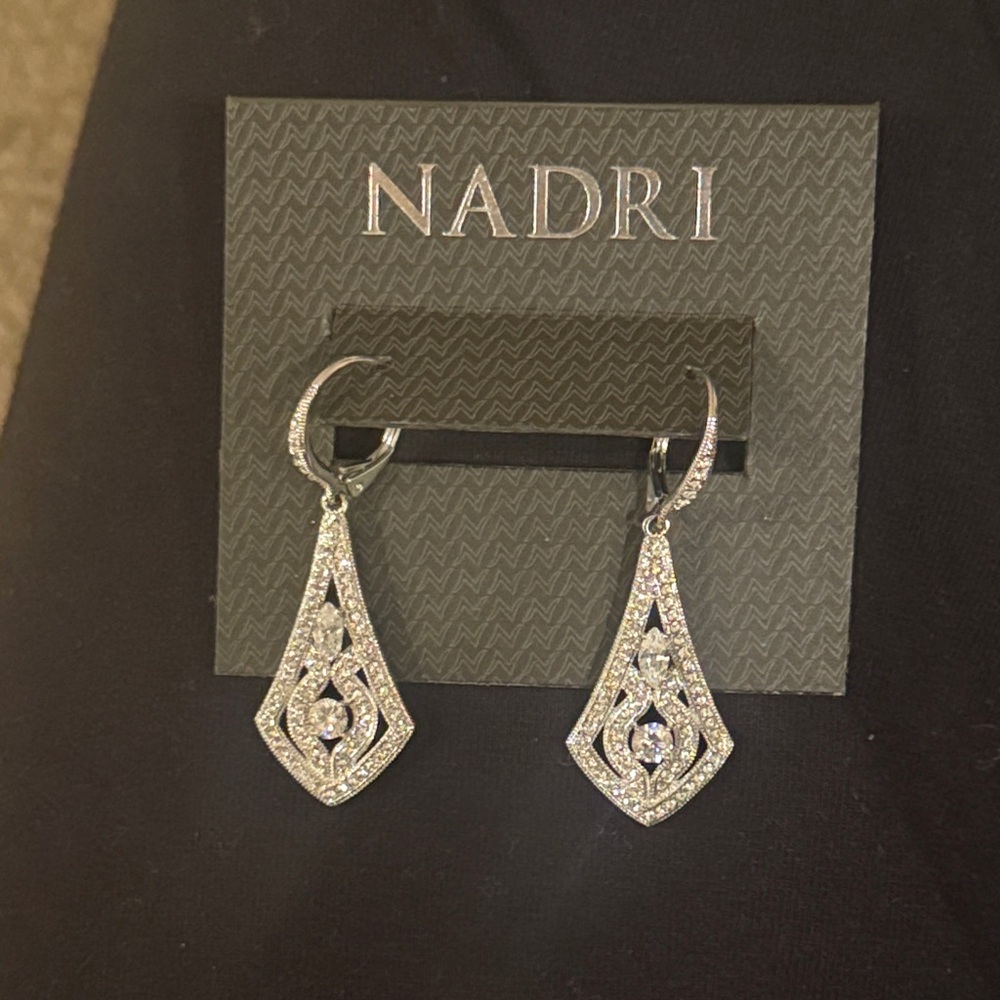 NEW Nadri Silver Crystal Teardrop Dangle Earrings